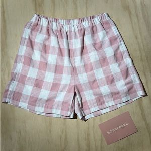 Honeydove Vintage Linen Shorts Pink Gingham Size 30 Elastic Waist One of a Kind